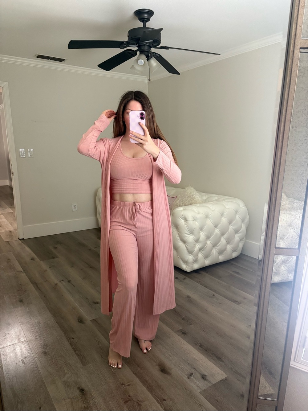 Cozy Ribbed 3-Piece Lounge Set in Dusty Pink